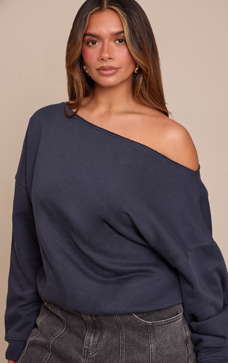 Shape Navy Sweat Raw Edge Slouch Sweatshirt image 4