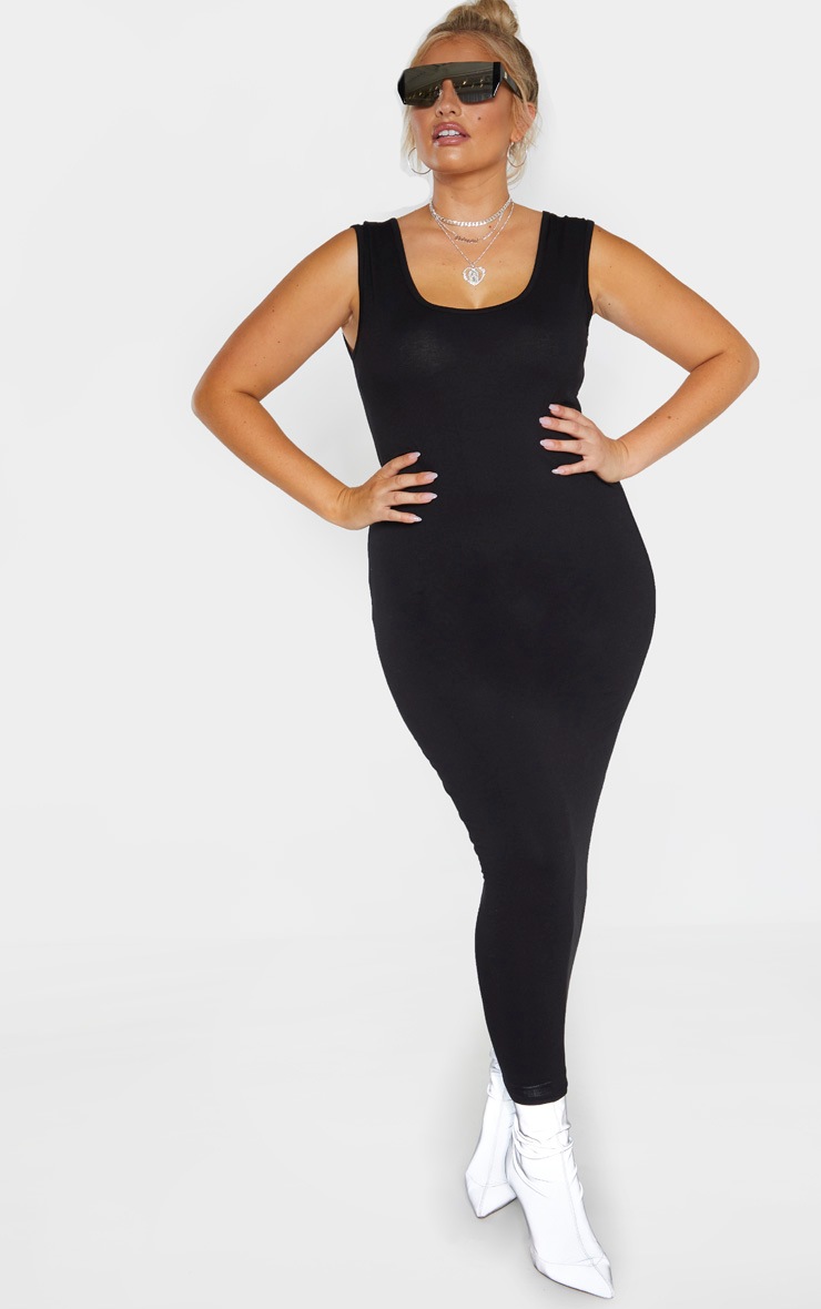 Plus Black Jersey Scoop Neck Midaxi Dress