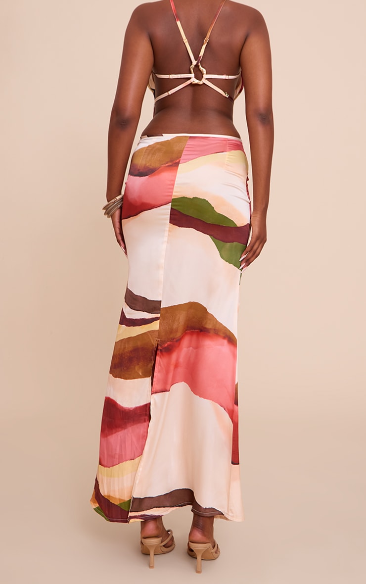 Multi Abstract Print Satin Floaty Maxi Skirt image 3