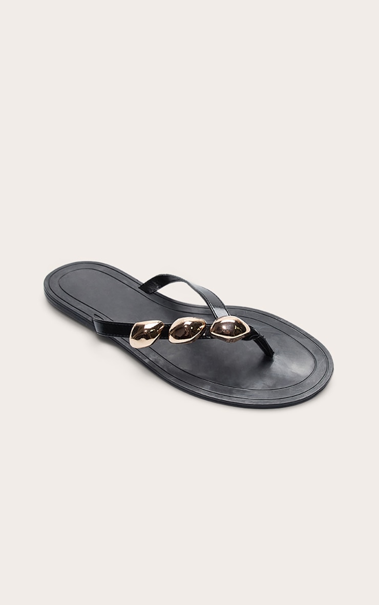 Black Toe Thong Gold Hardware Sandal image 2