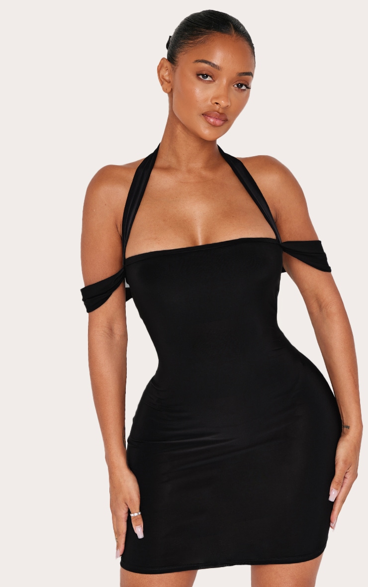 Shape Black Halter Neck Straight Neck Mini Dress image 1