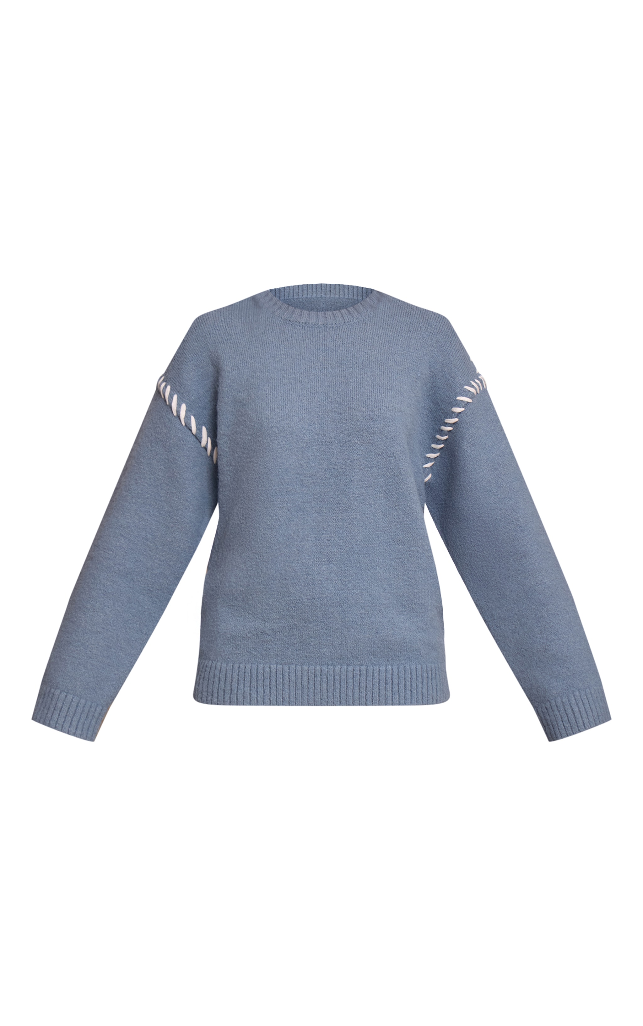 Pull en maille tricot bleu poudré à coutures point droit image 5