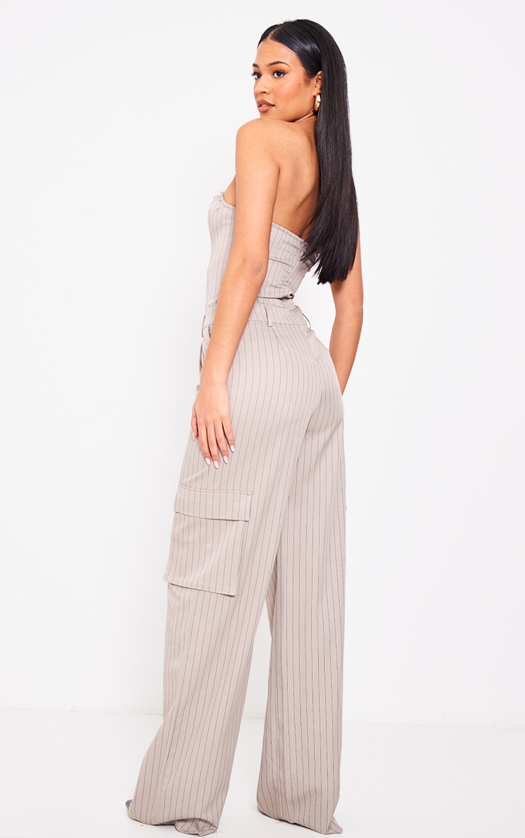Tall Mocha Pinstripe Bandeau Wide Leg Jumpsuit image 2
