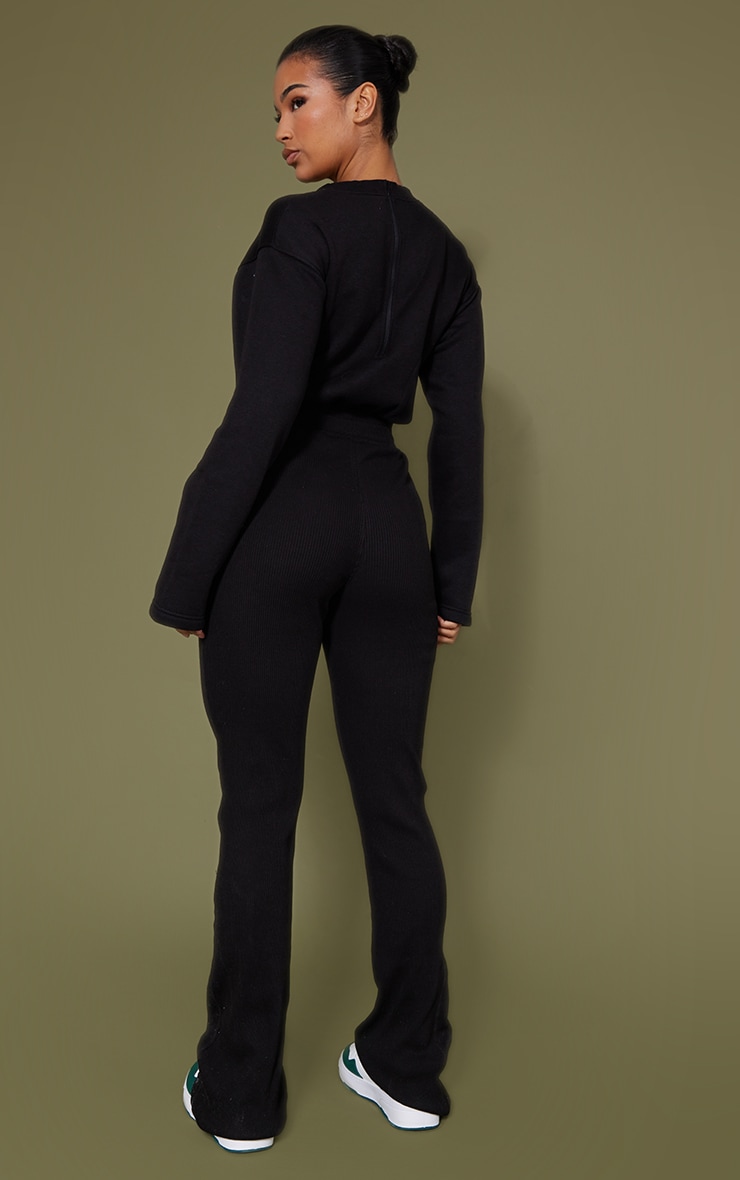 Black Sweat Bodice Crew Neck Rib Jumpsuit image 2