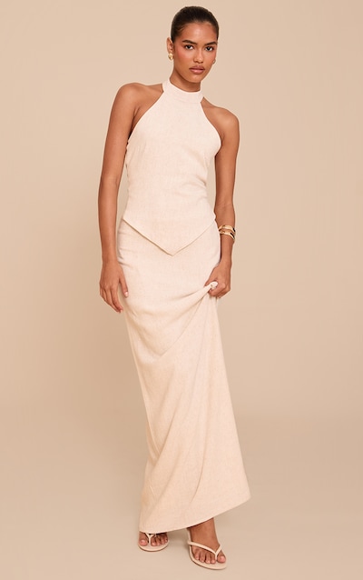 Jupe longue fluide texturée non colorée à taille mi-haute