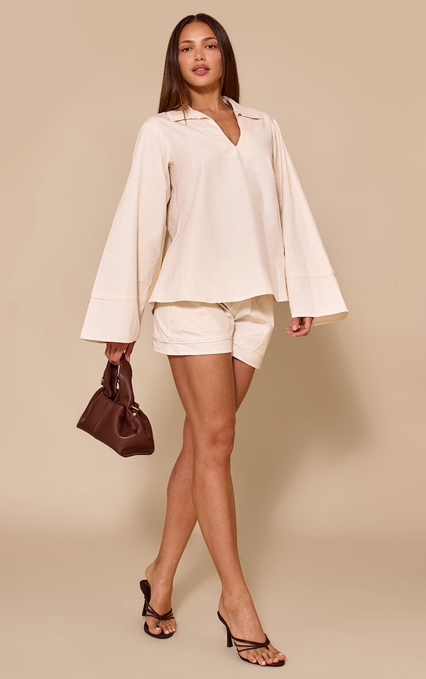Tall Short fluide en coton tissé crème plissé