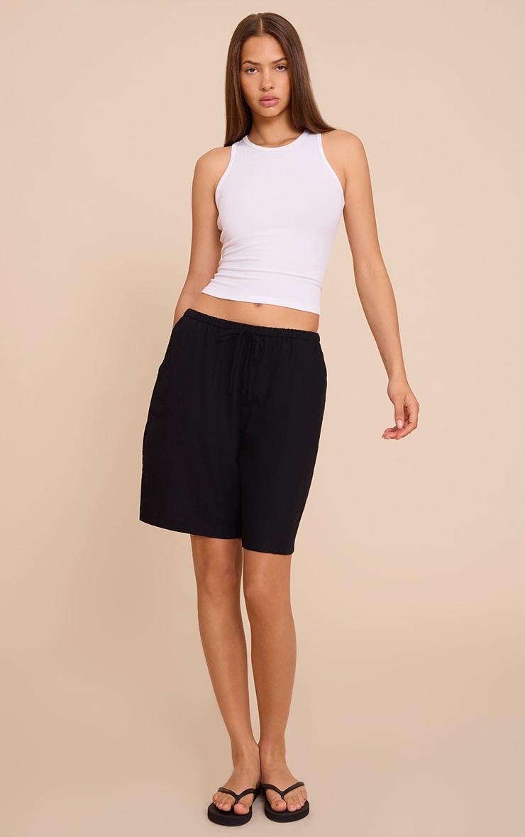 Black Linen Blend Longline Shorts image 4
