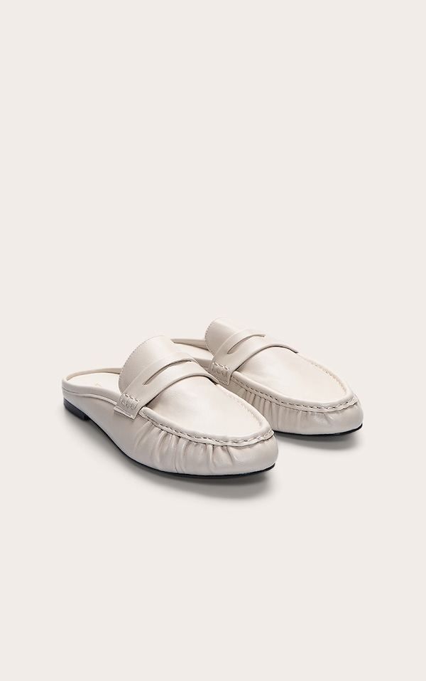 Cream Ruched Round Toe Loafer Mule