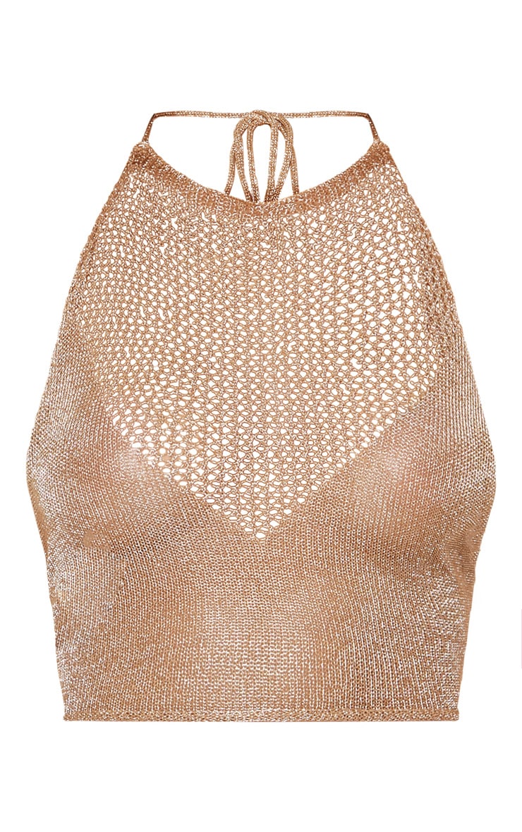 Nubia Gold Metallic Knitted Crop Top PrettyLittleThing