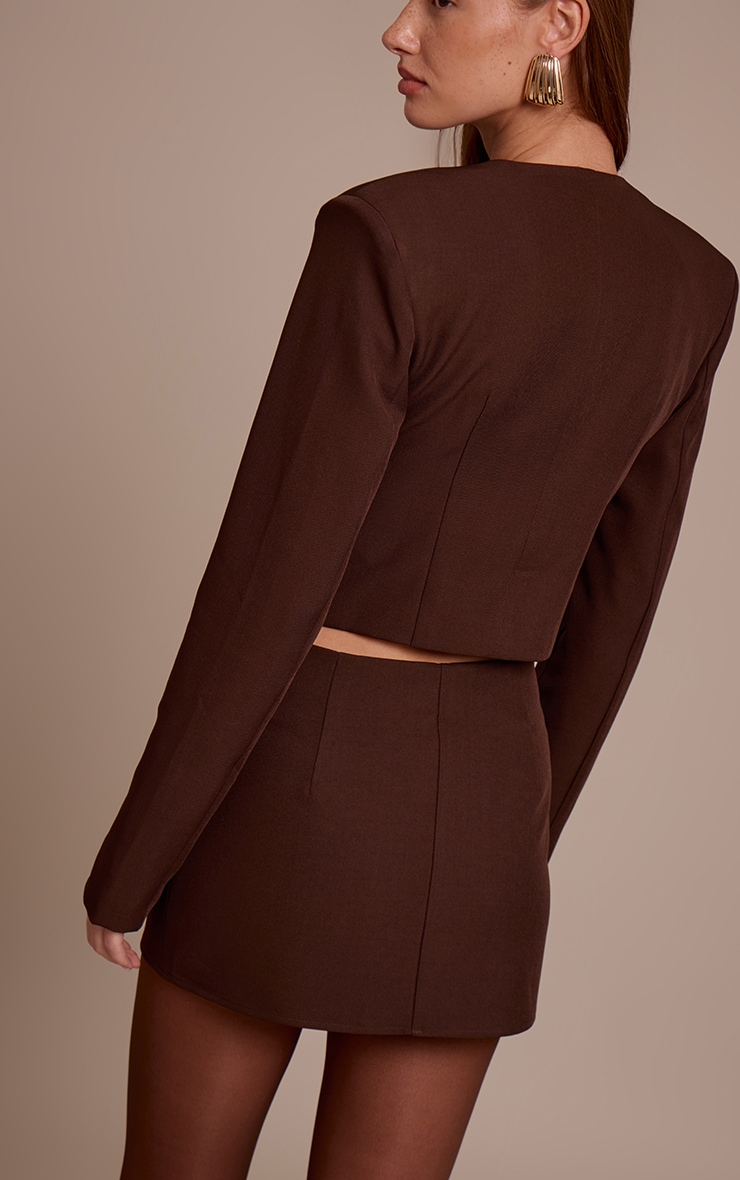 Dark Brown Tailored Woven Mini Skirt image 3