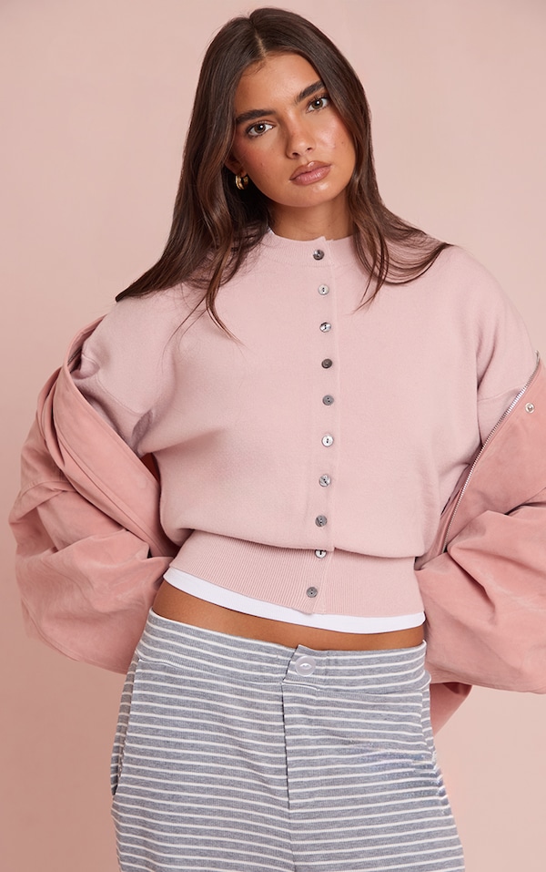 Cardigan en maille tricot compacte rose