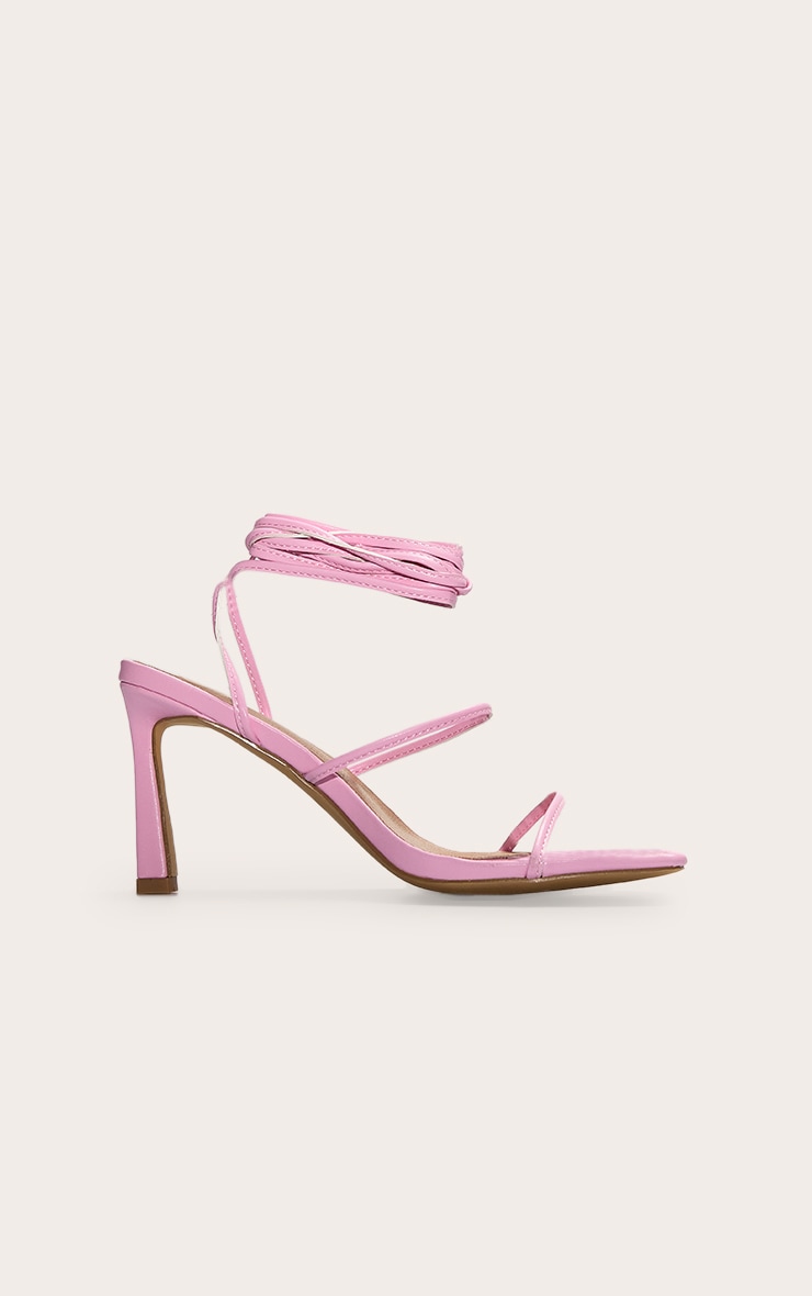 Sandales carrées en PU rose à talon aiguille moyen et brides fines lacées image 1