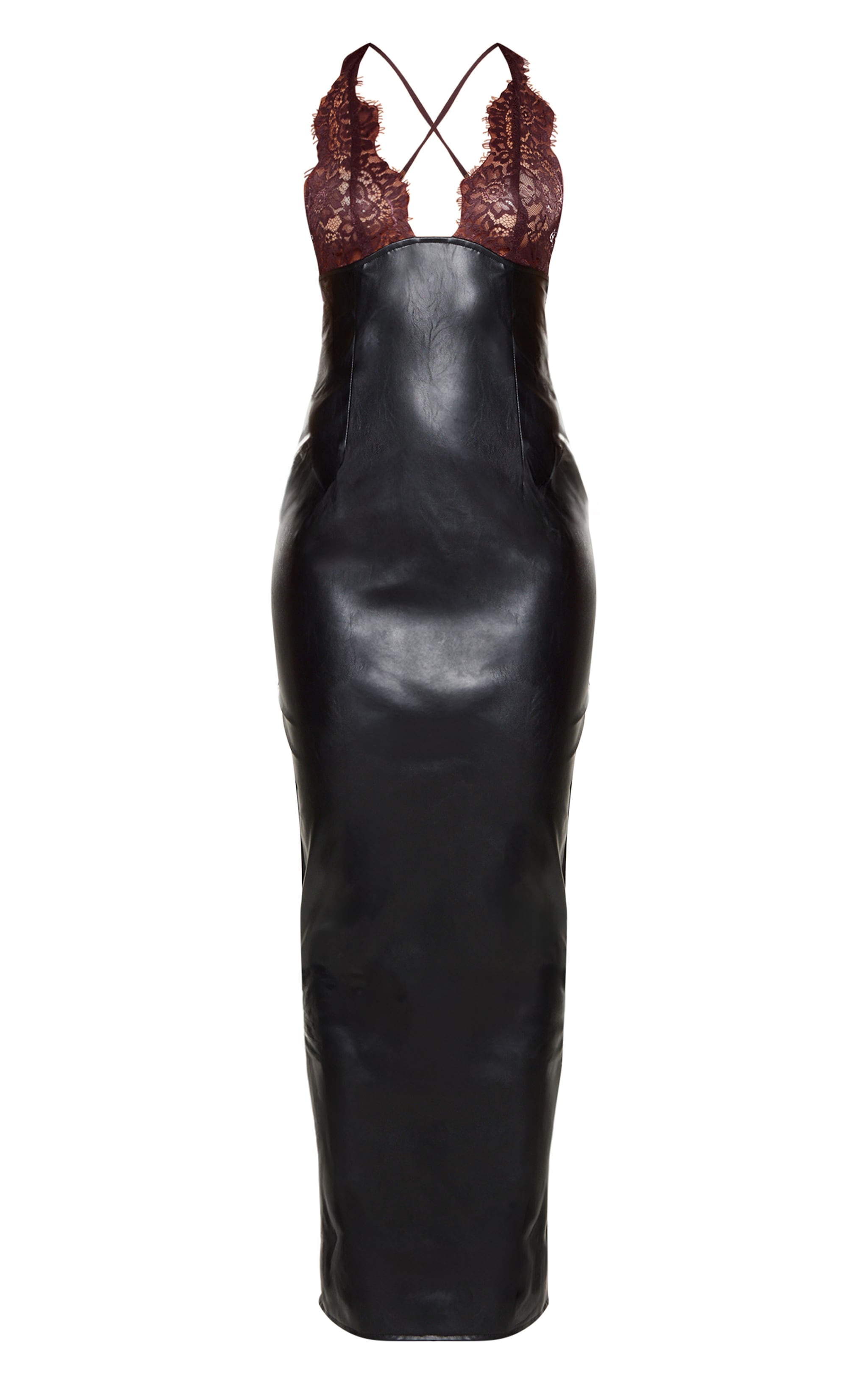 Black Faux Leather Lace Bust Low Back Maxi Dress image 5