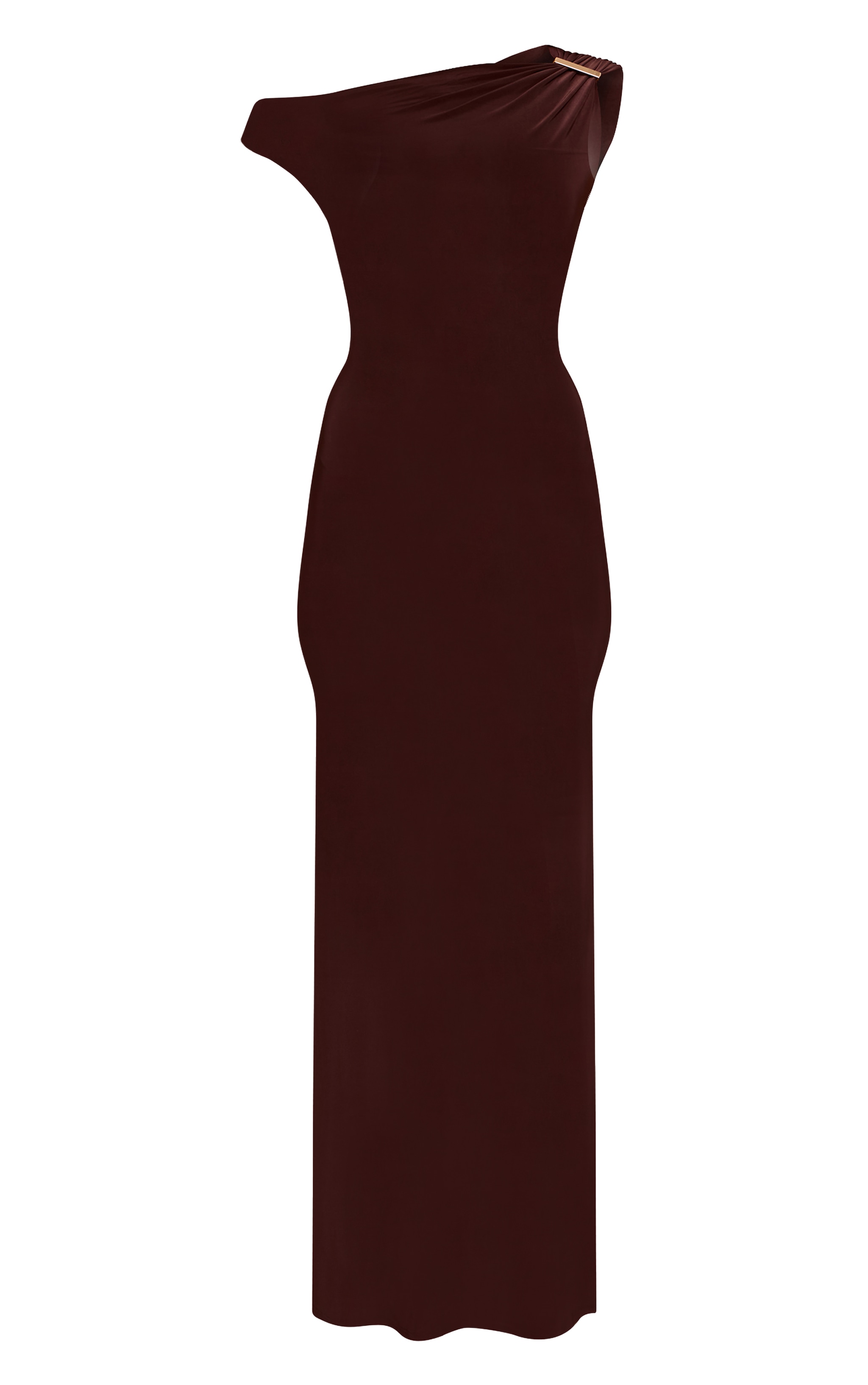 Chocolate Slinky Trim Detail One Shoulder Maxi Dress image 5
