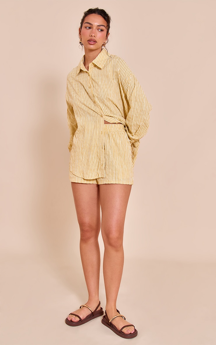 Chartreuse Striped Linen Floaty Shorts image 4