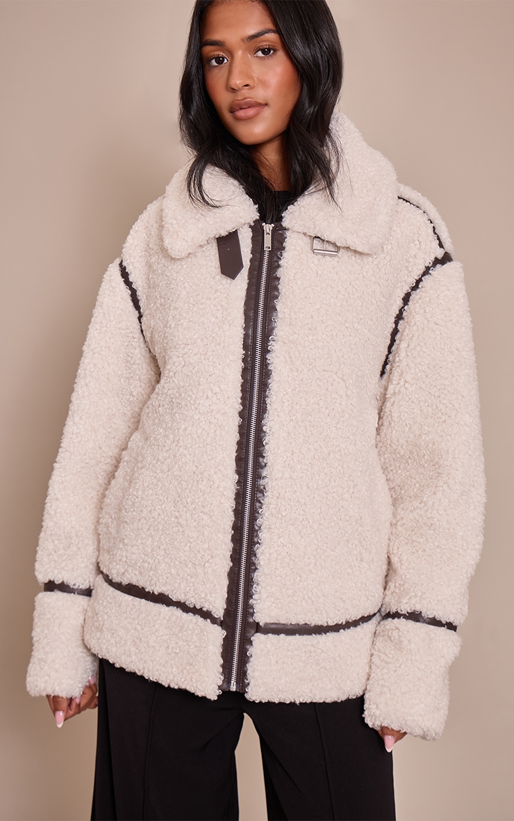 Tall Cream Borg Panel Detail Aviator image 1