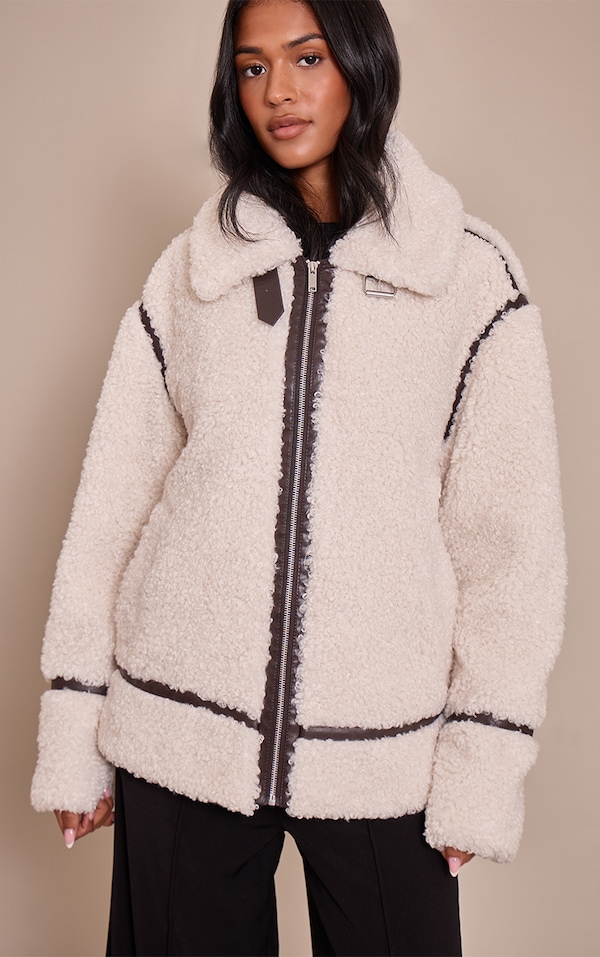 Tall Cream Borg Panel Detail Aviator