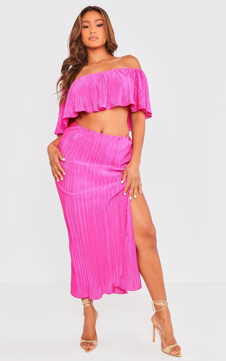 Fuchsia Plisse Skirt Set image 2