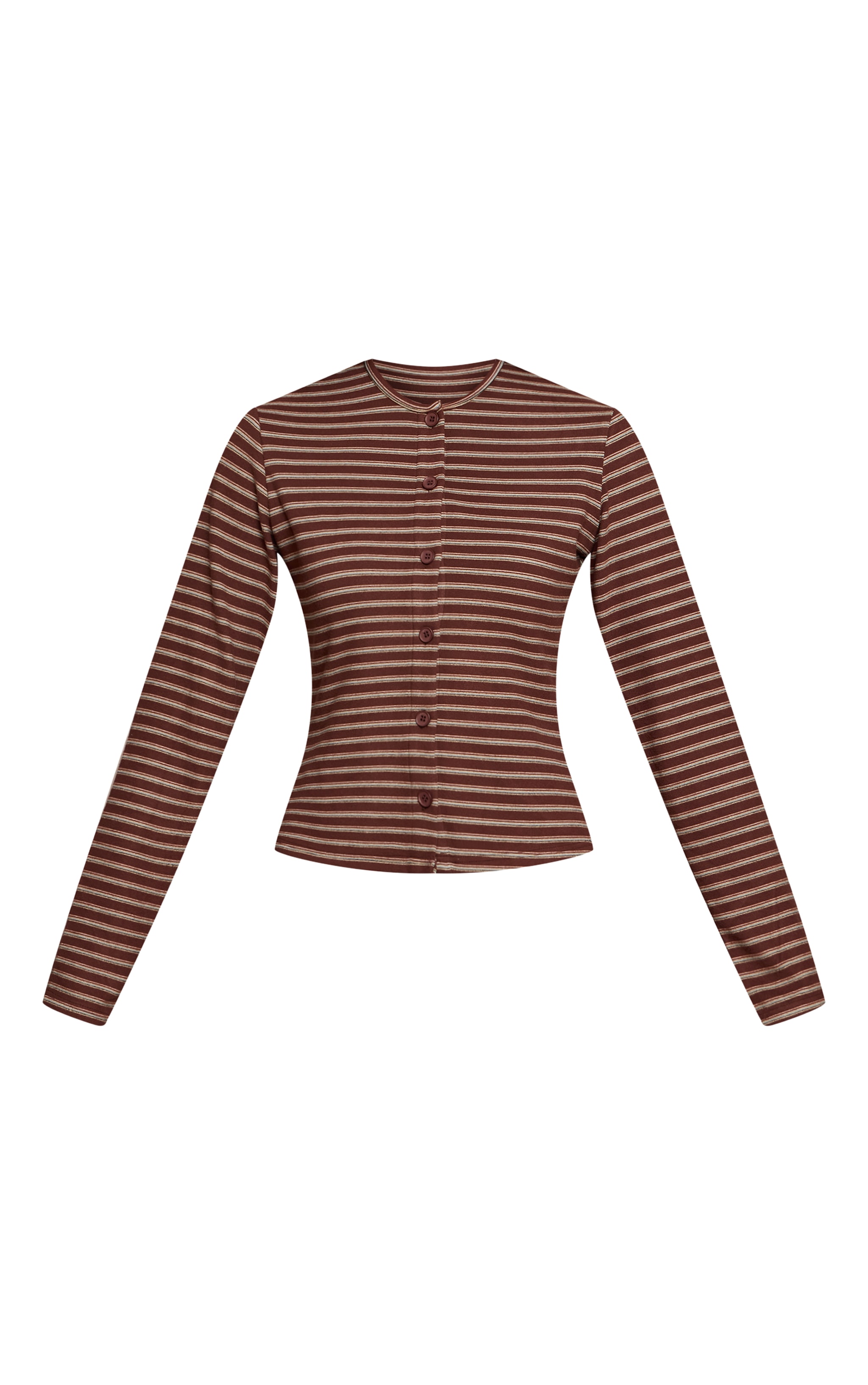Dark Brown Soft Fleece Striped Button Up Top image 5