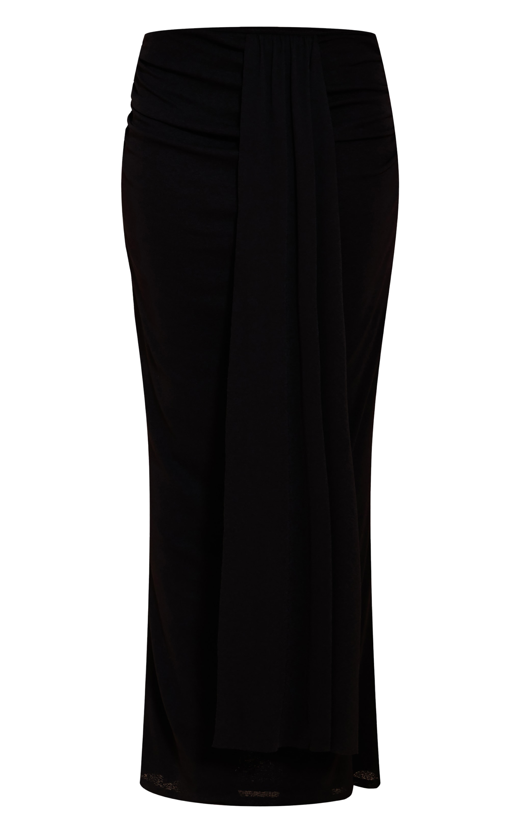 Black Double Layer Onion Skin Drape Detail Maxi Skirt image 5