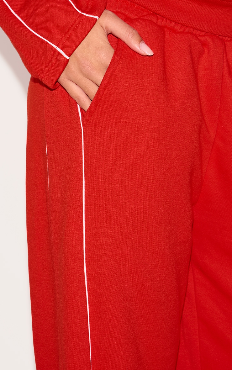 Red Contrast Piping Detail Wide Leg Track Pants image 4