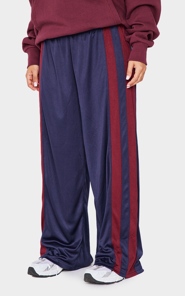 Petite Navy Stripe Detail Wide Leg Track Pants image 2