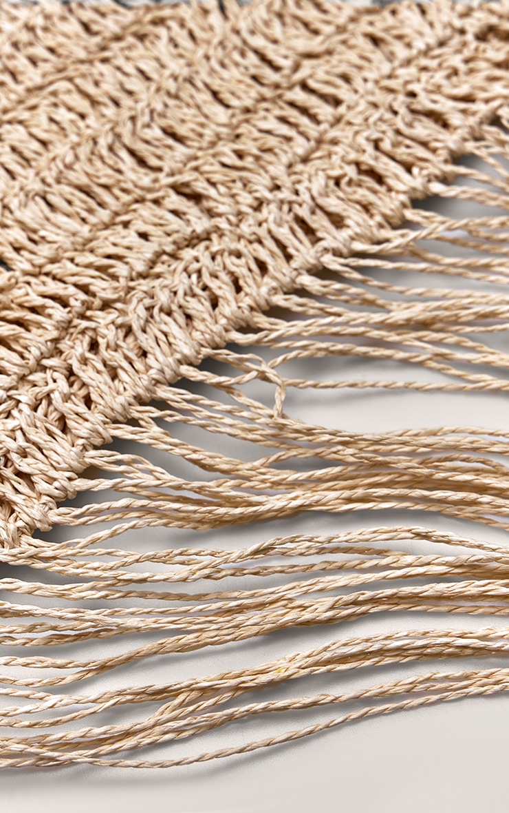 Natural Fringed Raffia Wooden Handle Beach Grab Bag image 6