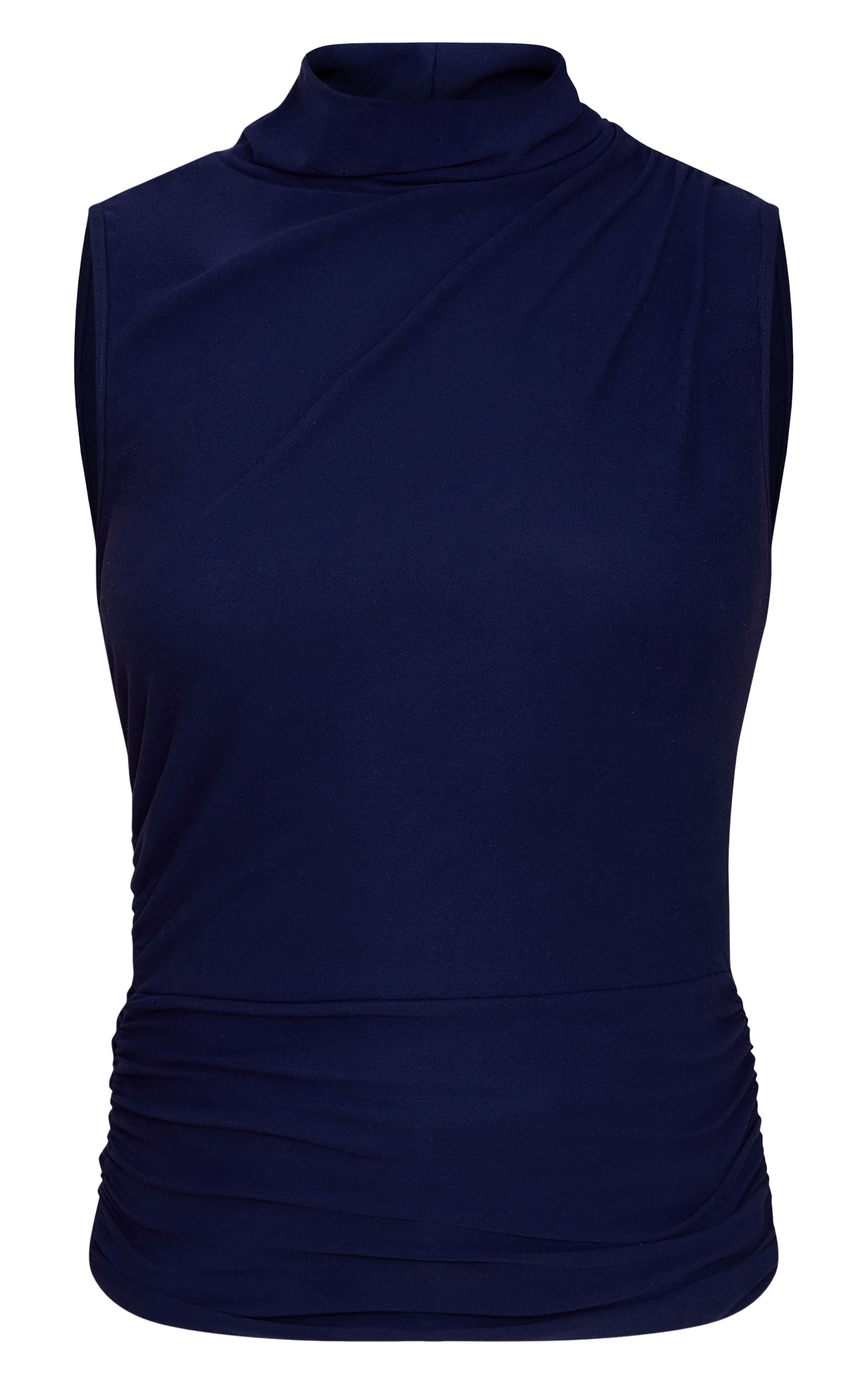 Navy Soft Touch Ruched Side High Neck Top image 5
