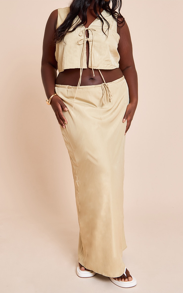 Plus Clay Textured Tie Waist Detail Maxi Skirt image 2