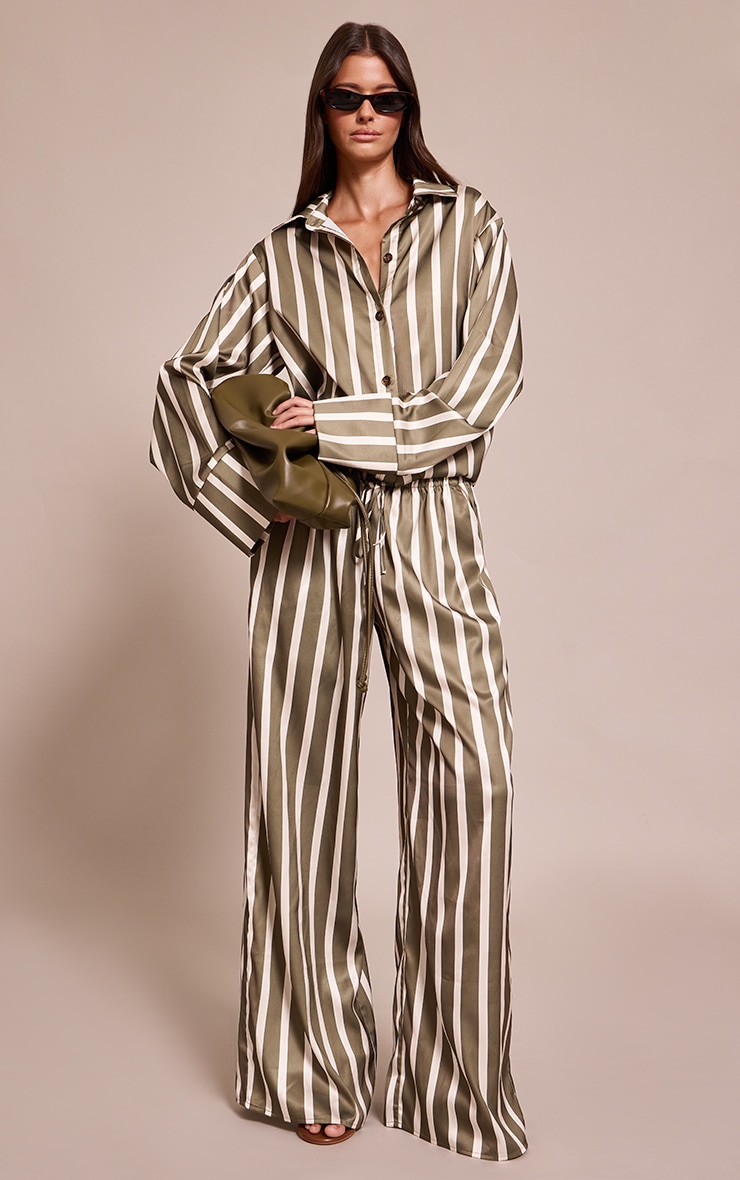 Khaki Satin Pinstripe Shirt image 3