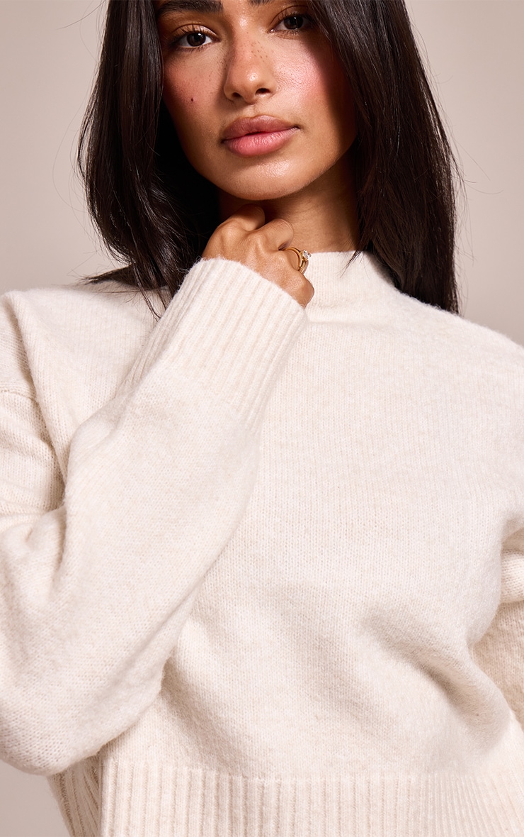 Petite Cream Knit High Neck Crop Sweater image 4