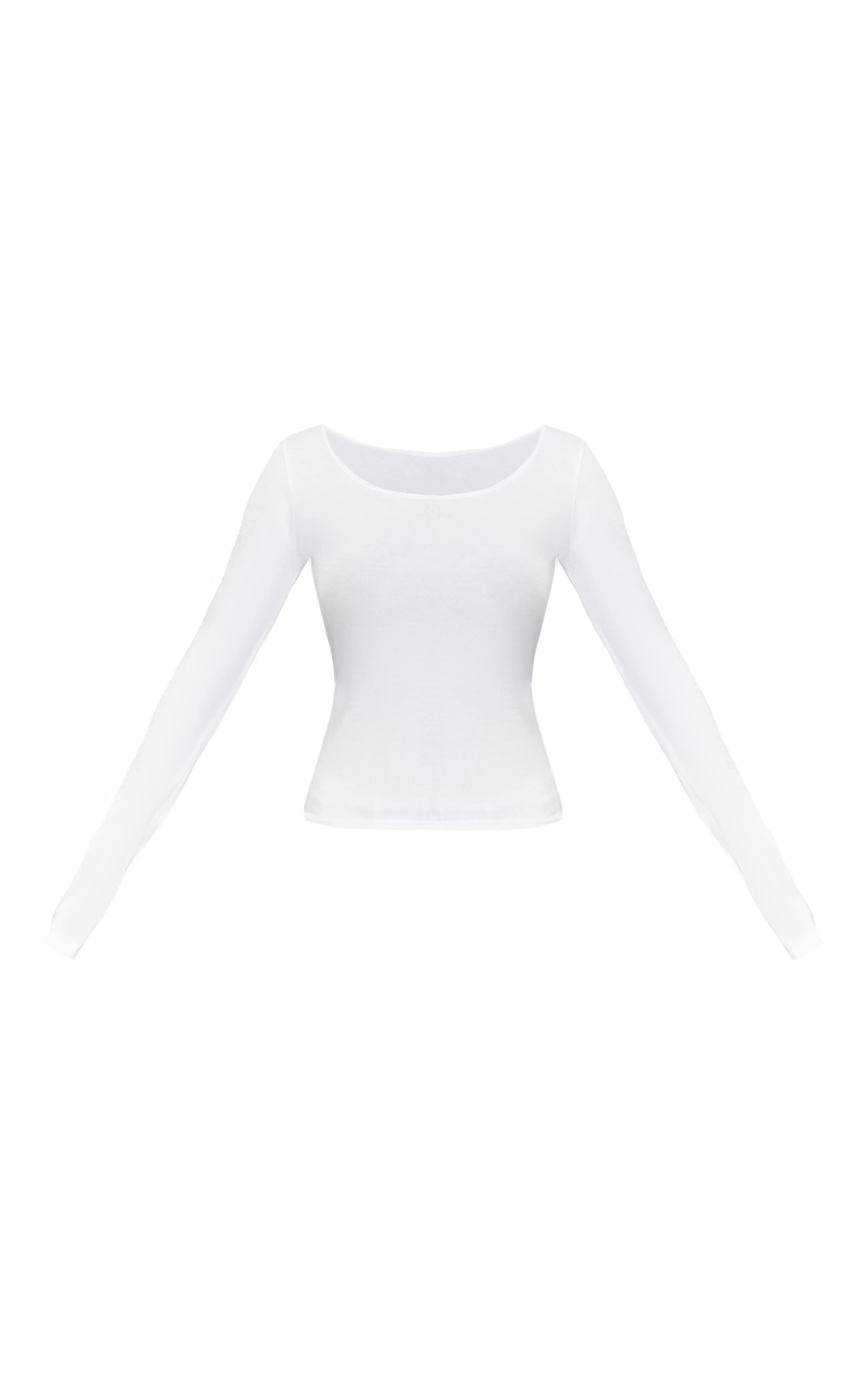 White Cotton Scoop Neck Fitted Long Sleeve Top image 5