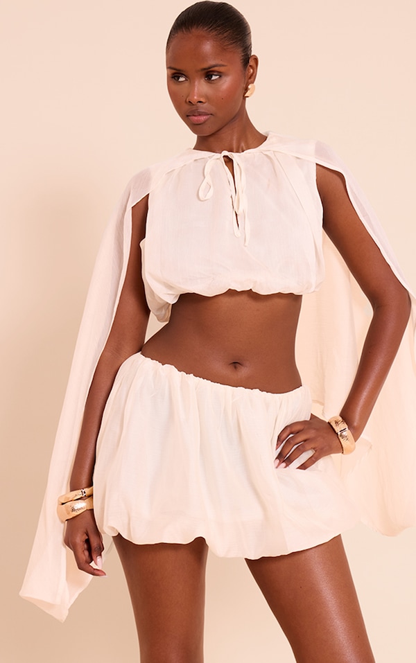 Cream Chiffon Puff Ball Mini Skirt