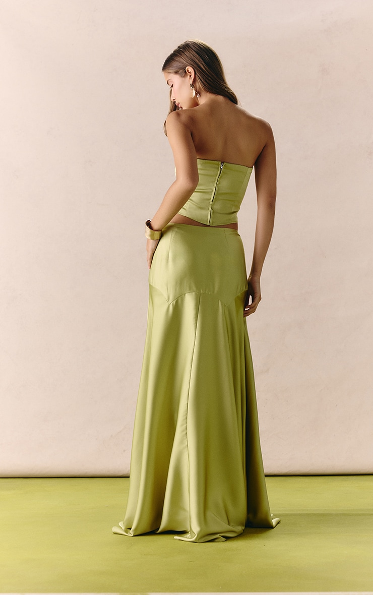 Apple Green Satin Fishtail Maxi Skirt image 2