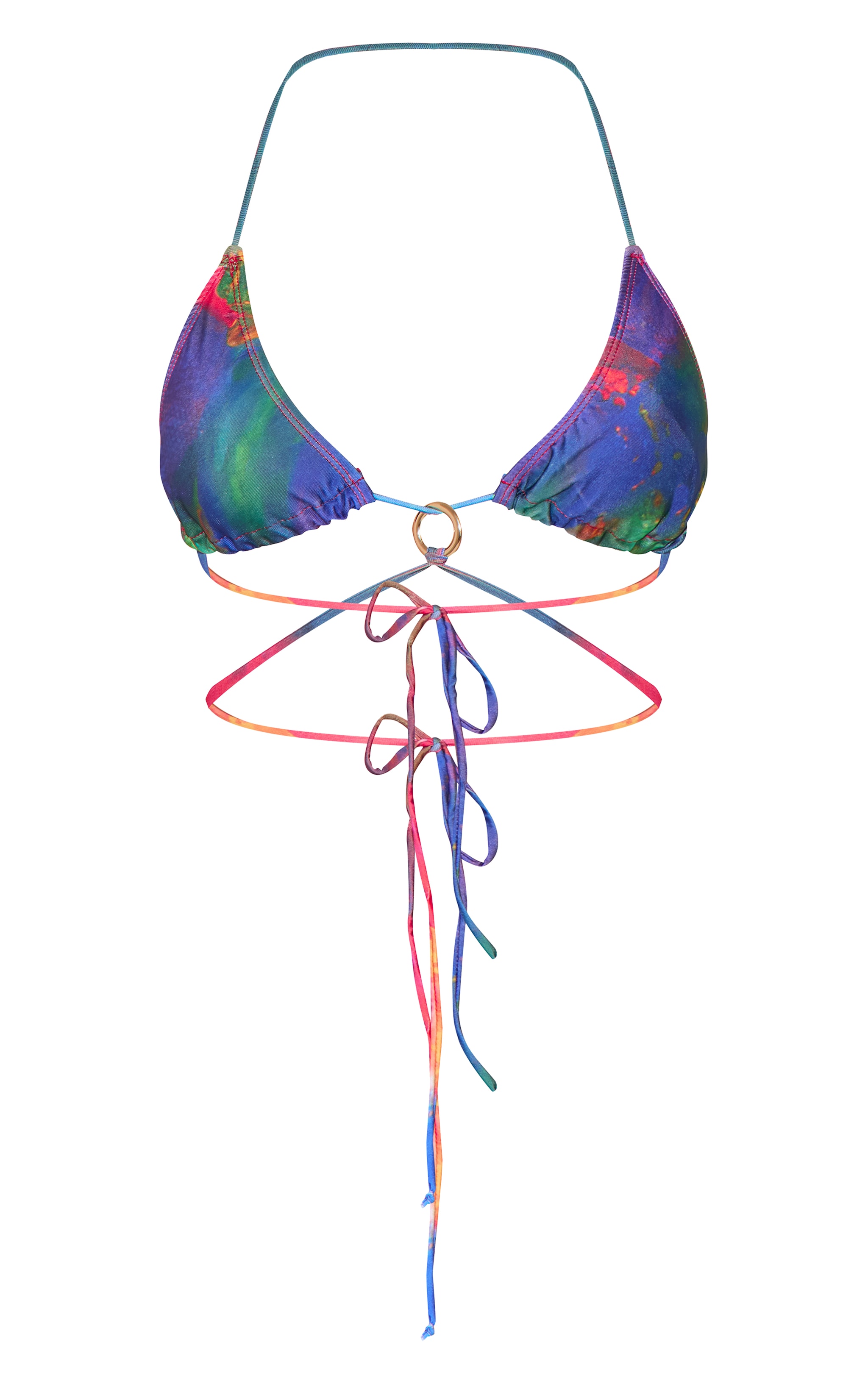 Haut de maillot de bain imprimé abstrait multicolore à détail bijoux image 5