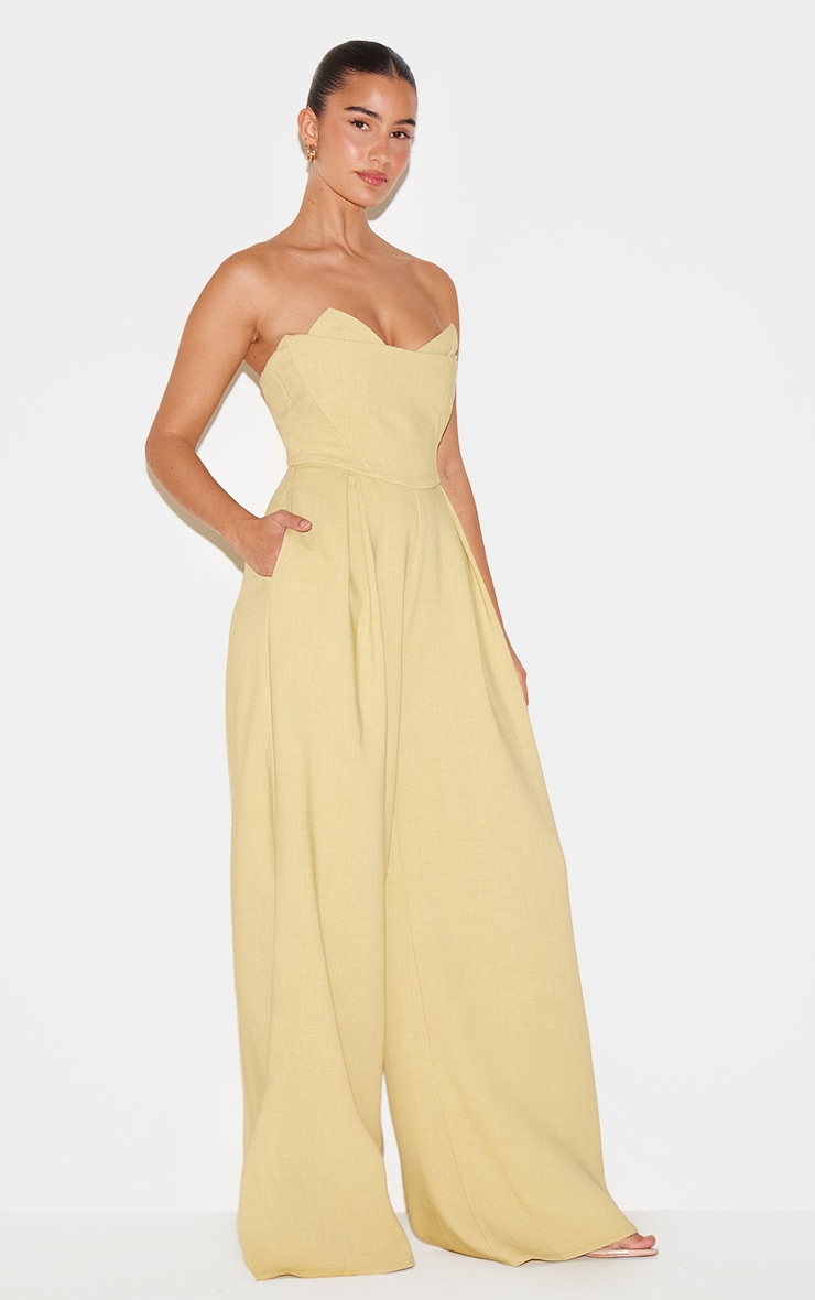 PLT Label Chartreuse Corset Bust Detail Wide Leg Tailored Jumpsuit image 3