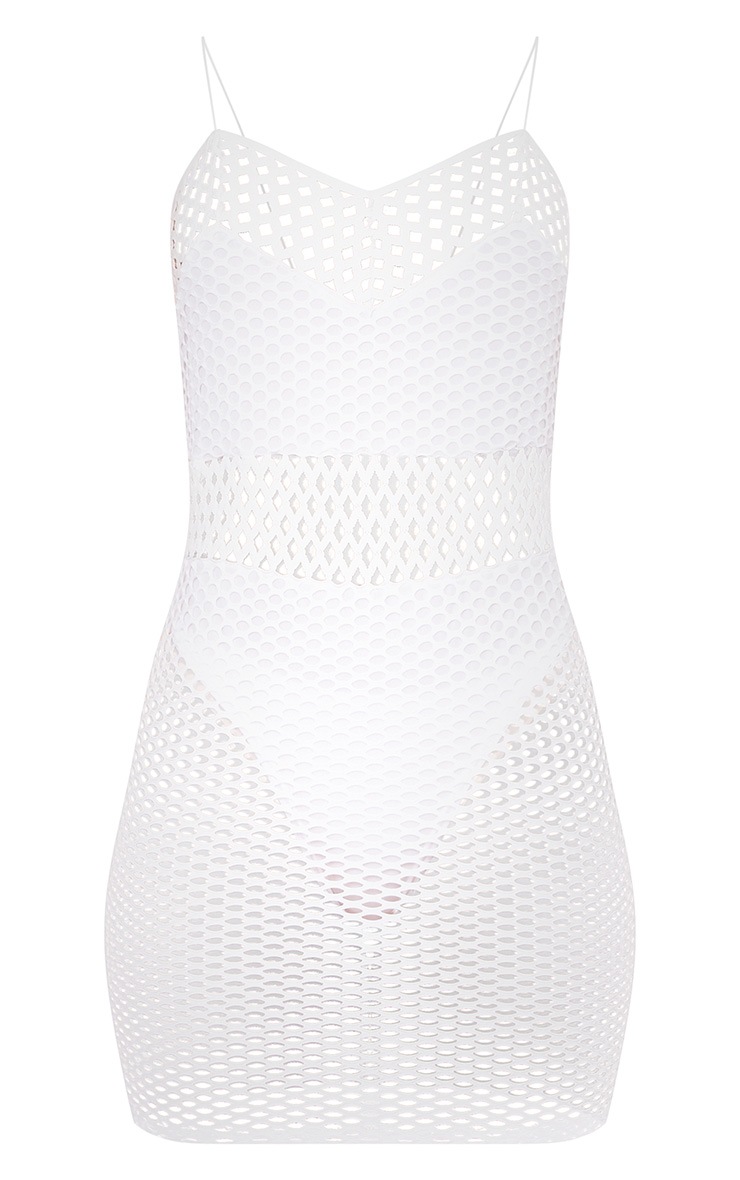 white fishnet bodycon dress