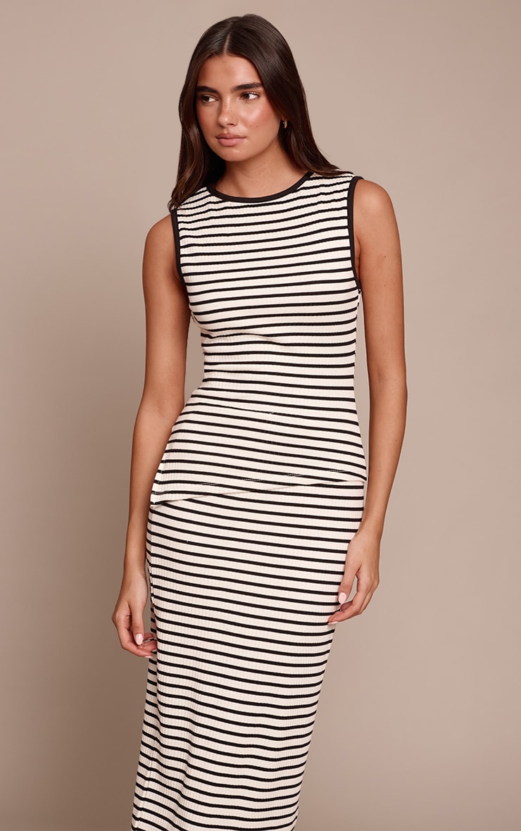 Cream Stripe Contrast Binding Vest Top image 1