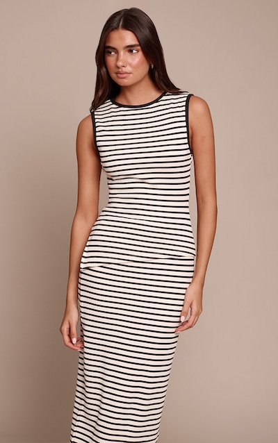 Débardeur crème rayé à bordures contrastantes