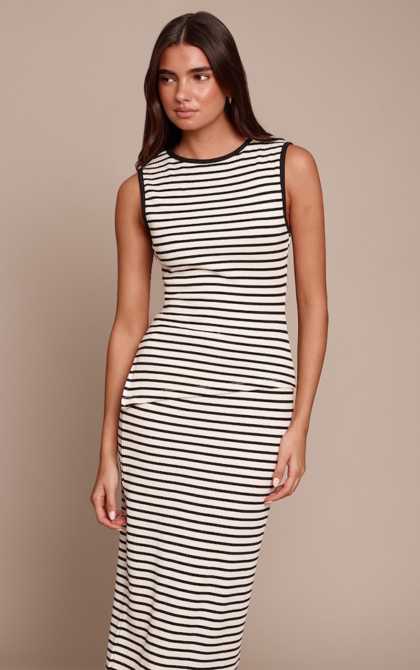 Cream Stripe Contrast Binding Vest Top