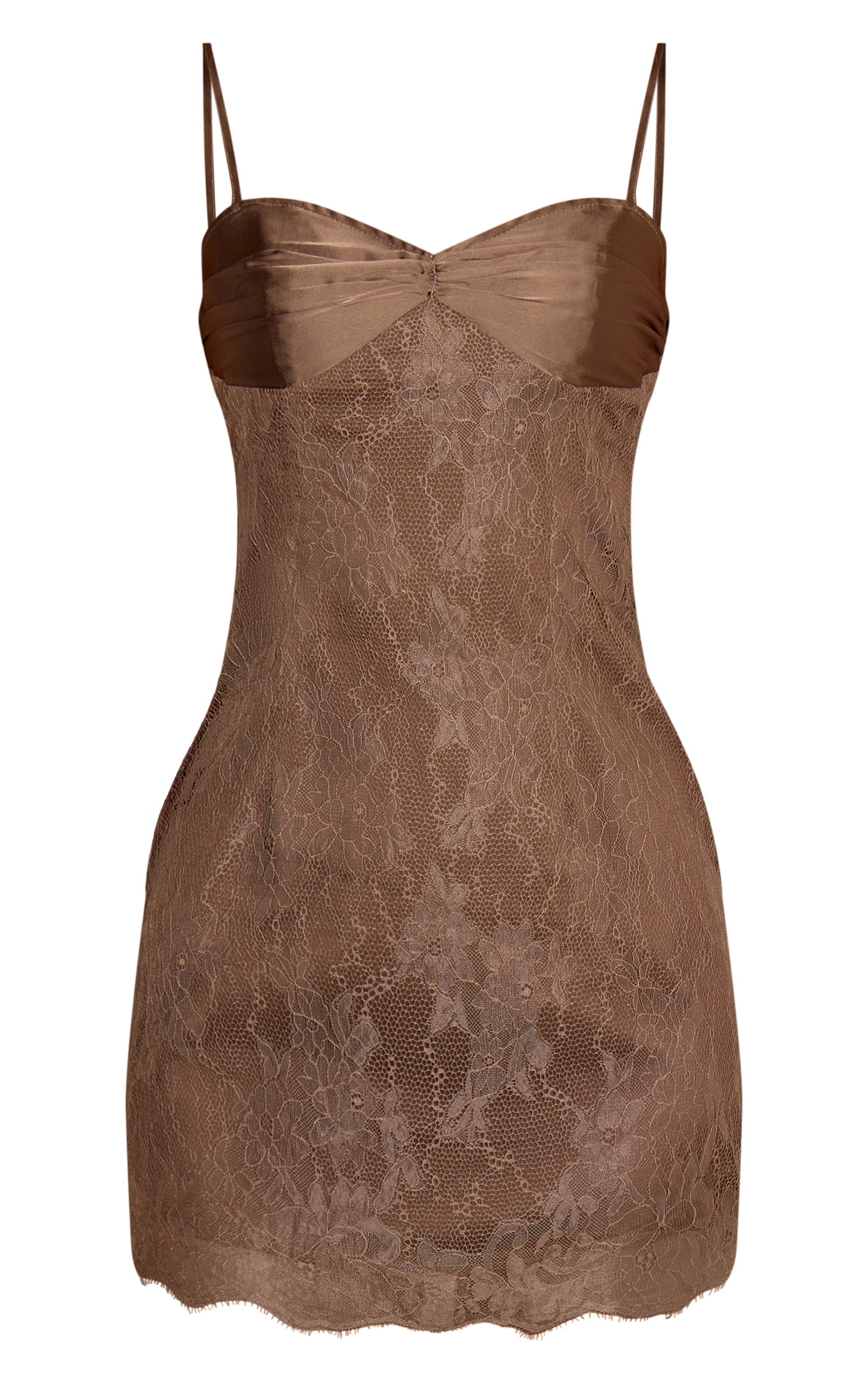Mocha Lace Spaghetti Strap Mini Shift Dress image 5