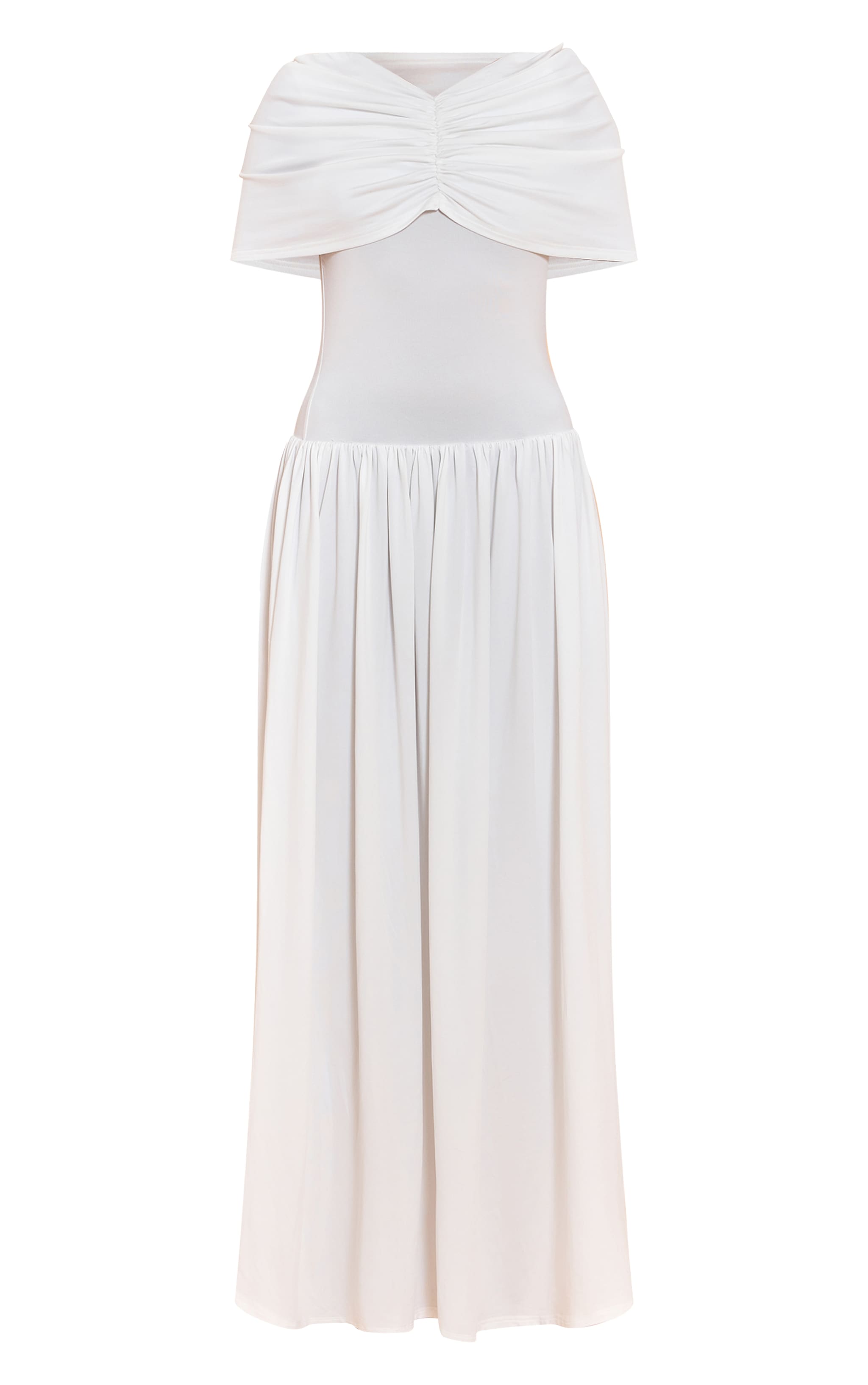 White Bardot Extreme Fold Over Ruched Detail Maxi Dress image 5