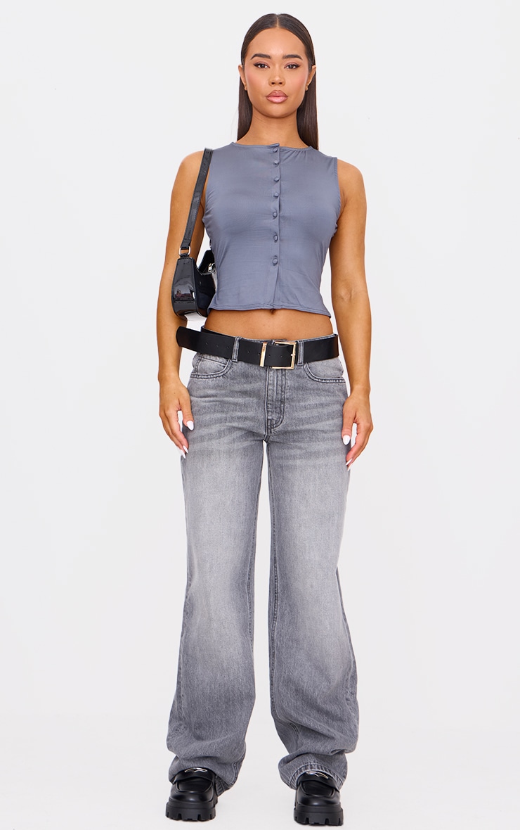 Charcoal Button Up Long Sleeveless Top image 3