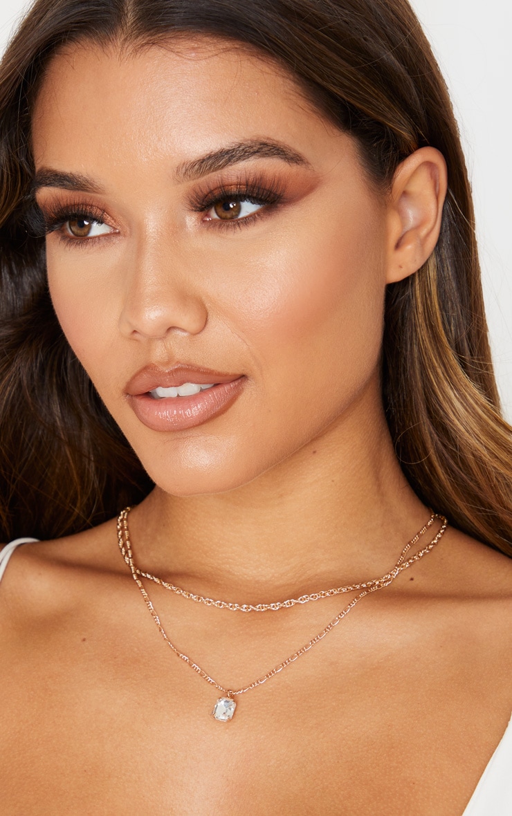 Gold Multi Chain Diamante Drop Double Layering Necklace