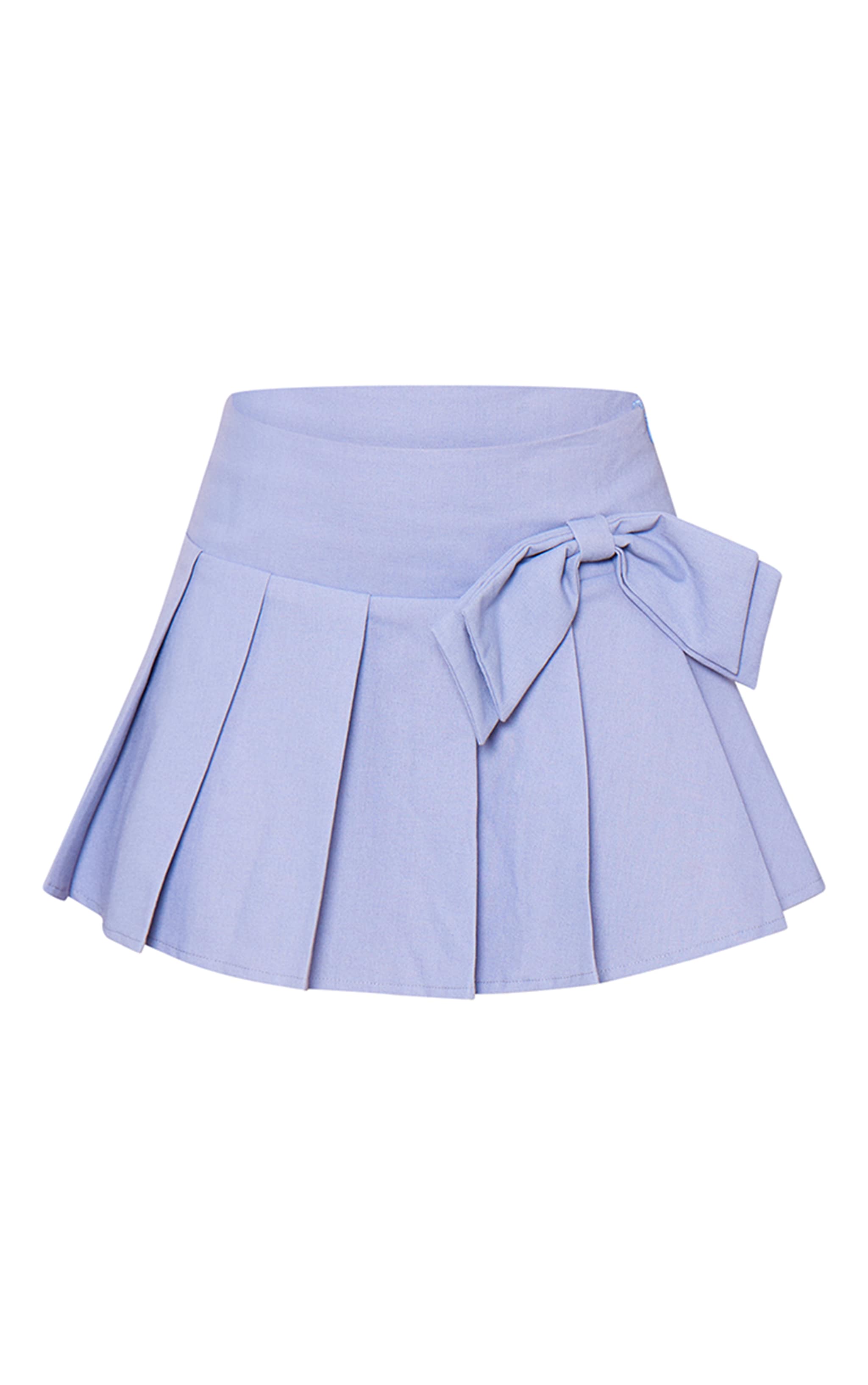 Denim Blue Woven Bow Mid Rise Skater Skirt | Co-ords