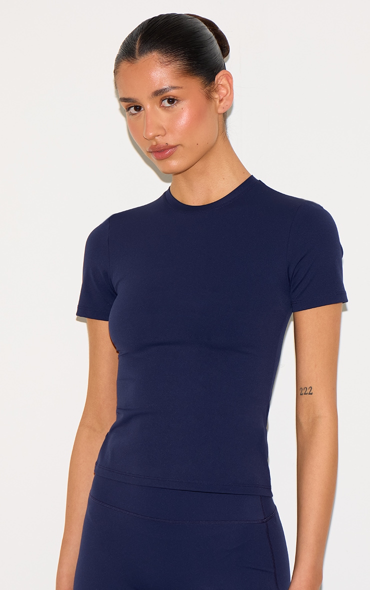 Tall Midnight Blue Sculpt Longline Short Sleeve Gym Top image 4