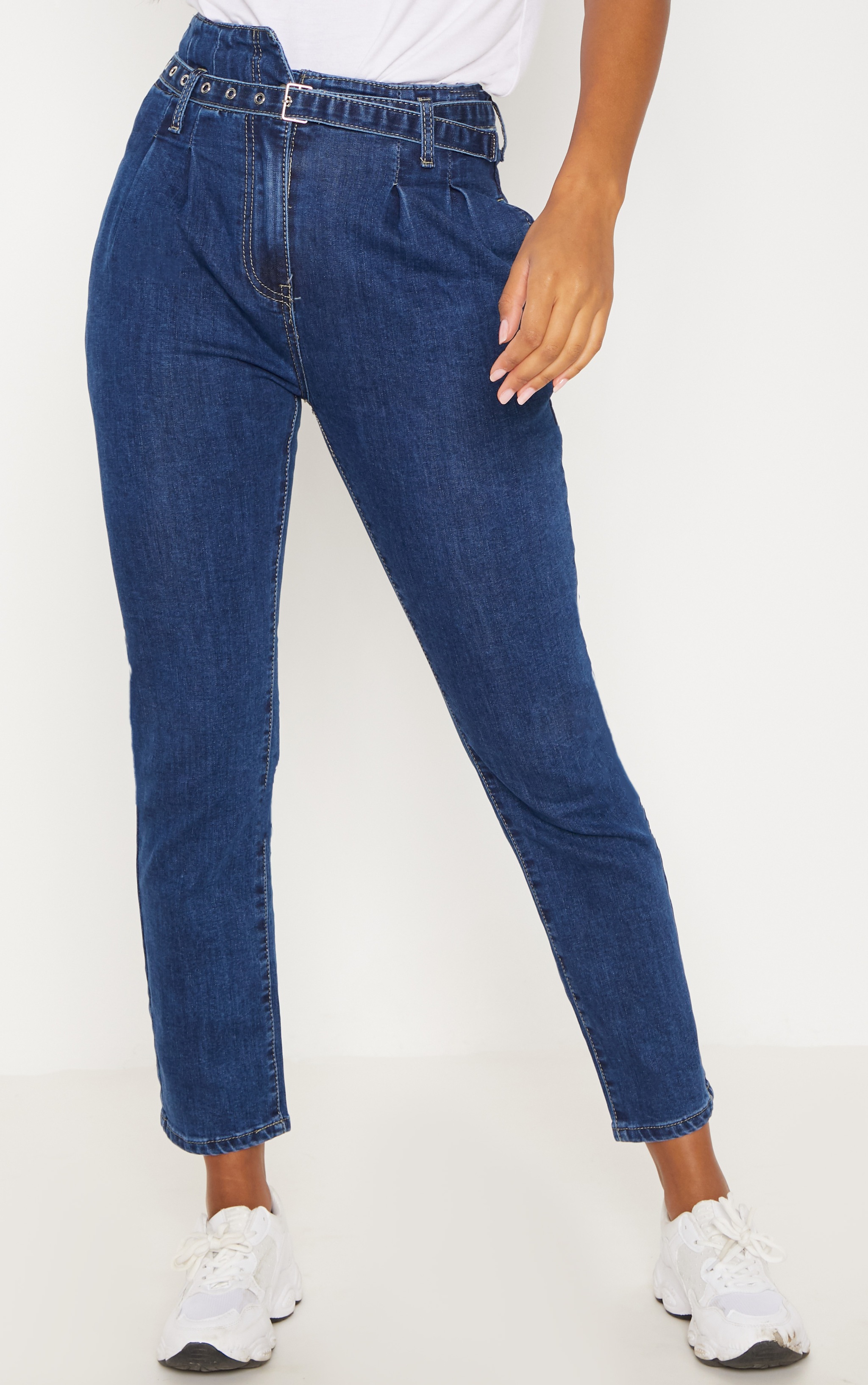 Dark Wash Belted Straight Leg Jeans | Denim | PrettyLittleThing USA