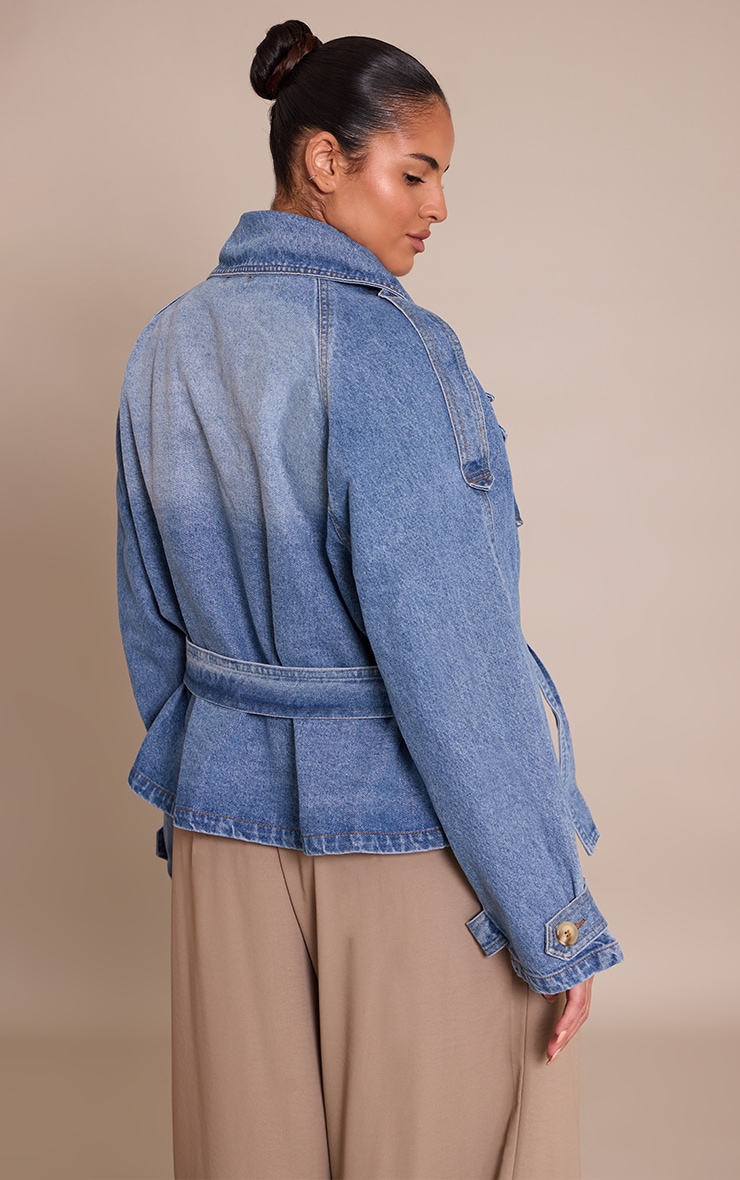 Plus Trench court en jean vintage moyen délavé à boutons et ceinture image 2