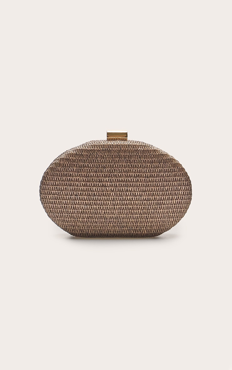 Chocolate Oval Raffia Structured Clutch image 2