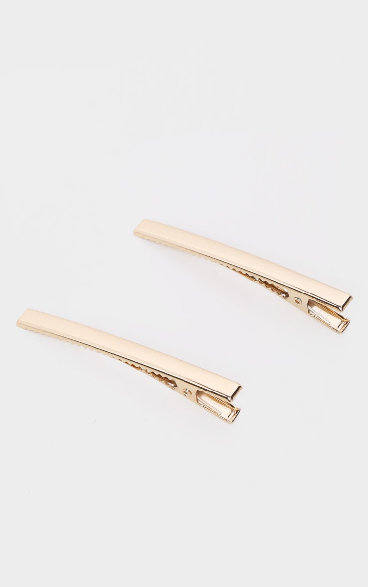 Gold Two Pack Hair Clips Accessories PrettyLittleThing